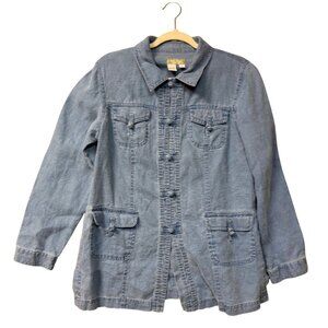 The Territory Ahead Men's Jacket Sz M Blue Linen Chambray Toggle Pockets Asian